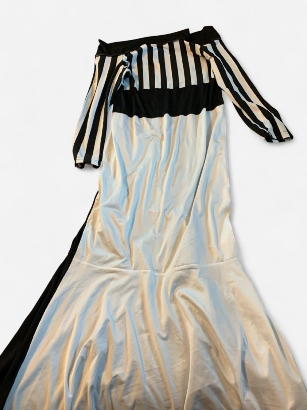 Black and White Striped Off-Shoulder Maxi Dress
